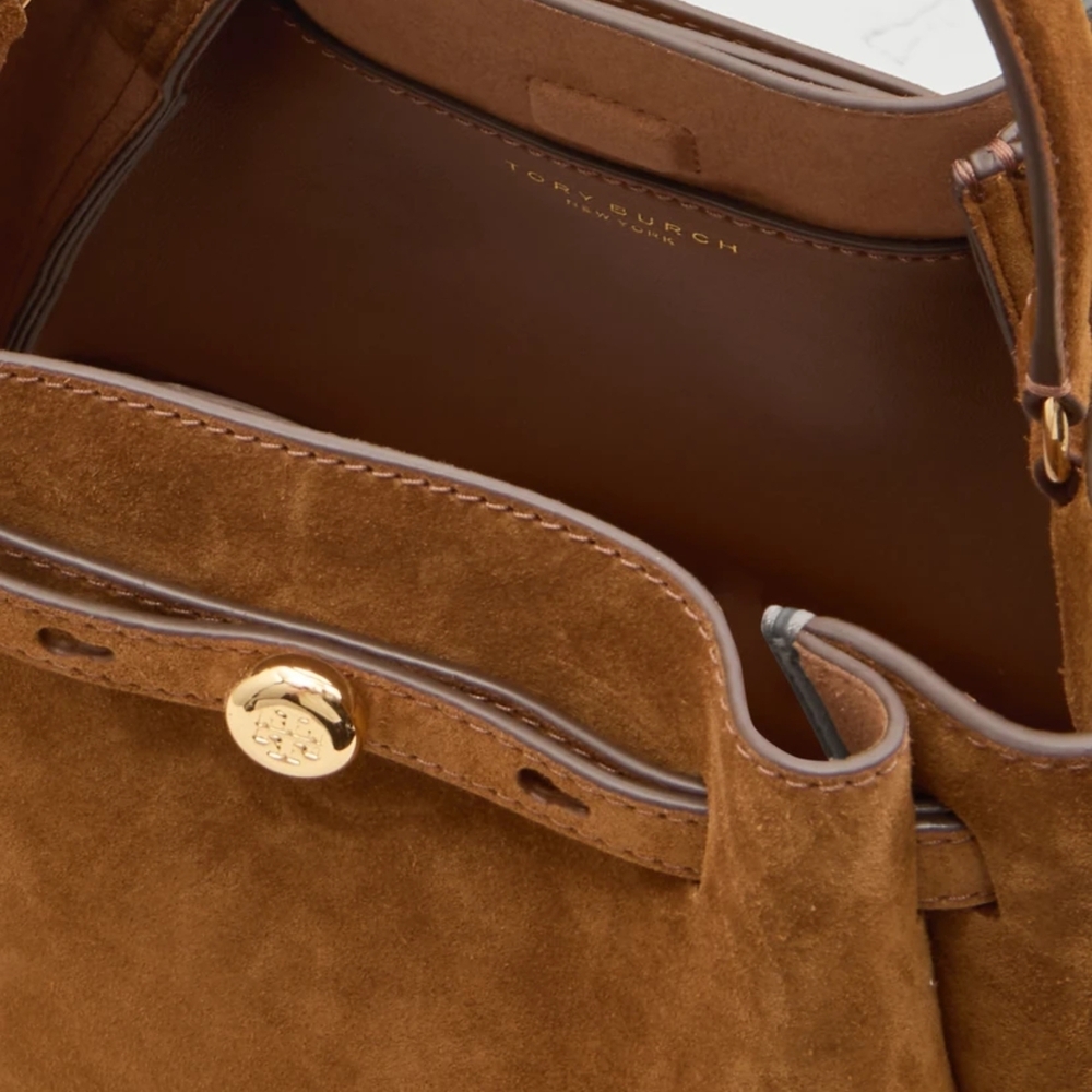 Tory Burch Leather Purse Brown Genuine Suede Bucket Crossbody Bag - Picture 7 of 11